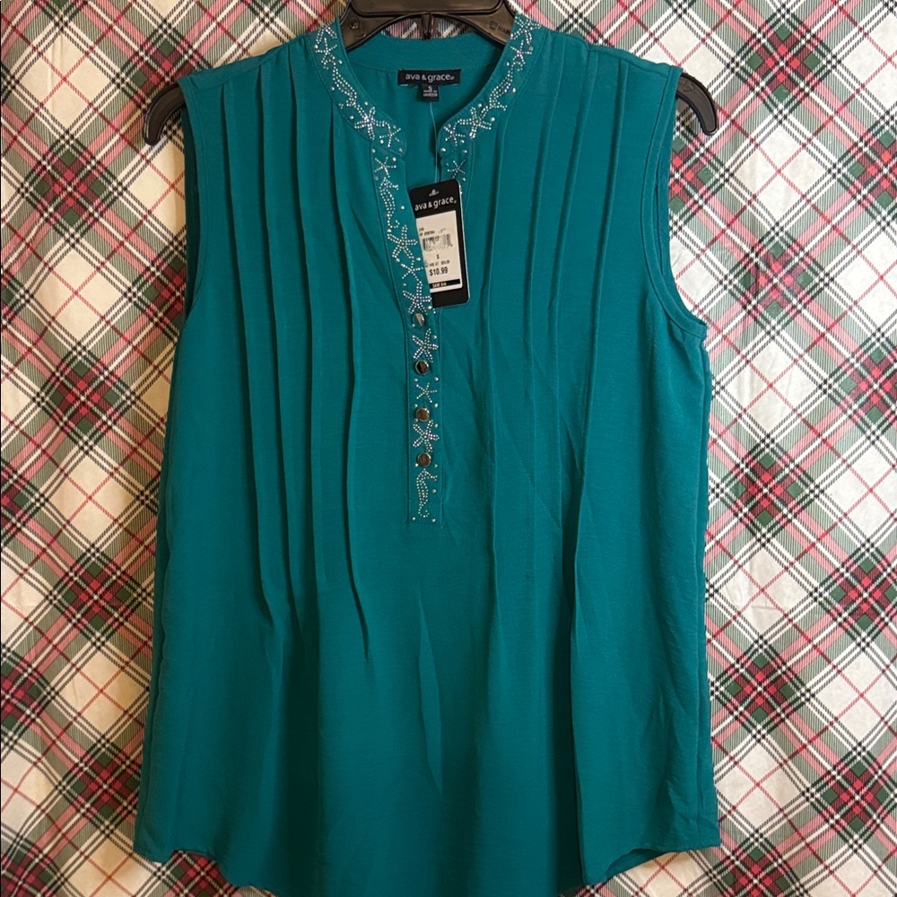Ava & Grace Turquoise Embroidered Blouse
